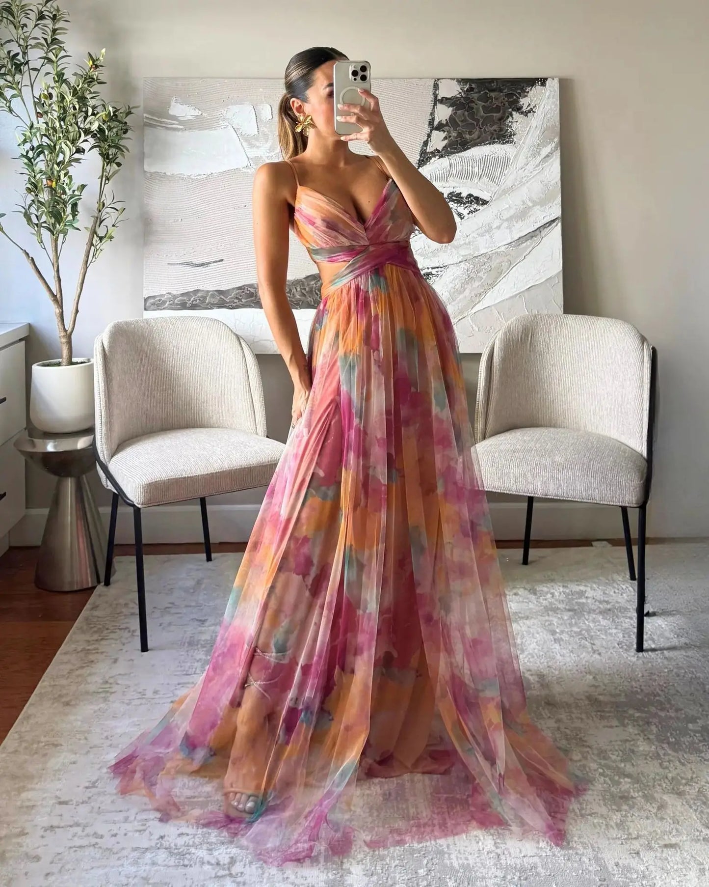 2026 Summer Fashion New Women's Elegant Beach Vacation Dress with Strap Color Blocked Printing Party Grand Display, Long Dress