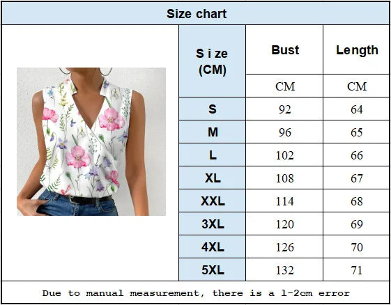 Fashion V-neck Sleeveless Print Women Tops And Blouses 2023 Summer Casual White Tank Top Femme Shirt Blouse
