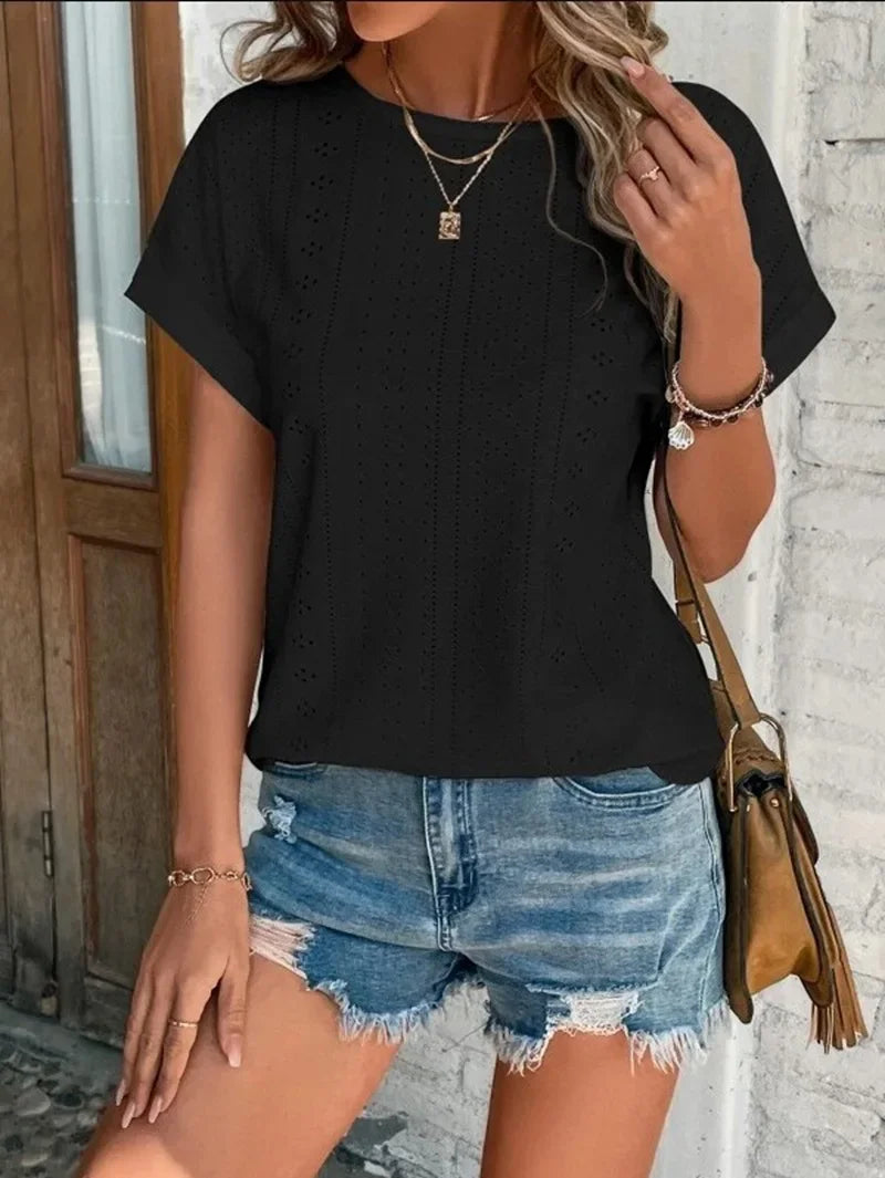 New Solid Color Sleeveless Hollow Casual Shirt Women's Lace V-neck Top Summer Style Amazon Ebay Independent Store Stock