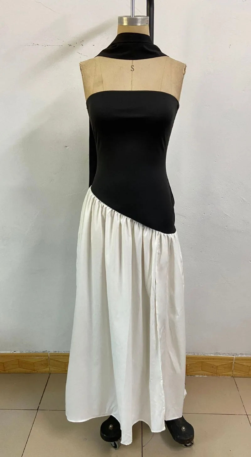 Summer Elegant Fashion Sexy Slit Backless Evening Party Ceremony Flowy Long Dresses For Women Dress With Scarf