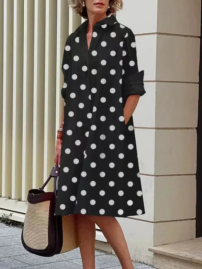 Simple Print Midi Dress Sleeveless Dress V-neck Bubble Sleeve Long Dress Casual Style Business Suit Polyester Fabric
