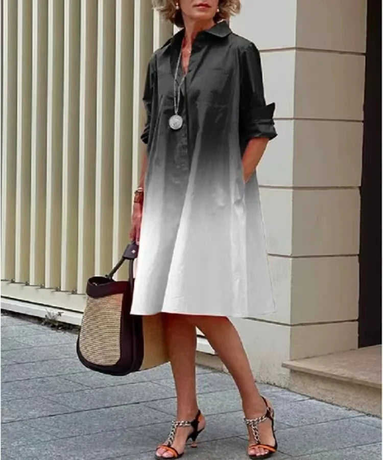 Simple Print Midi Dress Sleeveless Dress V-neck Bubble Sleeve Long Dress Casual Style Business Suit Polyester Fabric
