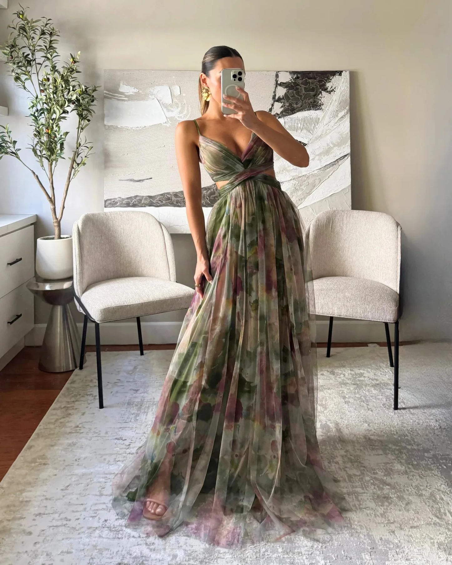 2026 Summer Fashion New Women's Elegant Beach Vacation Dress with Strap Color Blocked Printing Party Grand Display, Long Dress