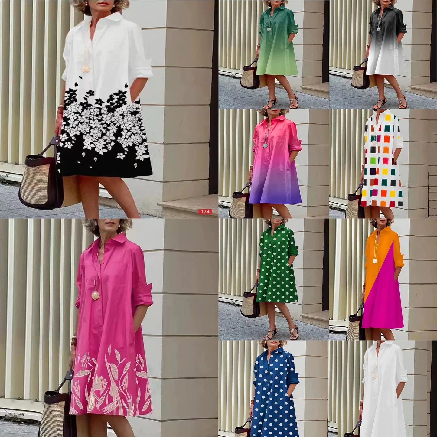Simple Print Midi Dress Sleeveless Dress V-neck Bubble Sleeve Long Dress Casual Style Business Suit Polyester Fabric