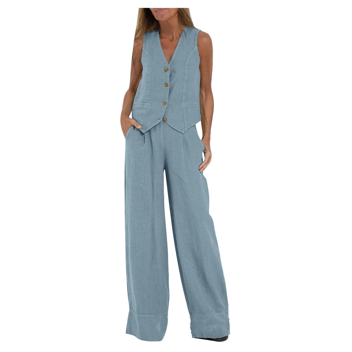 Women's Clothing 2024 Spring Summer New Fashionable Vest Pants Collage Splicing Pure Sleeveless Color Temperament Casual Suit
