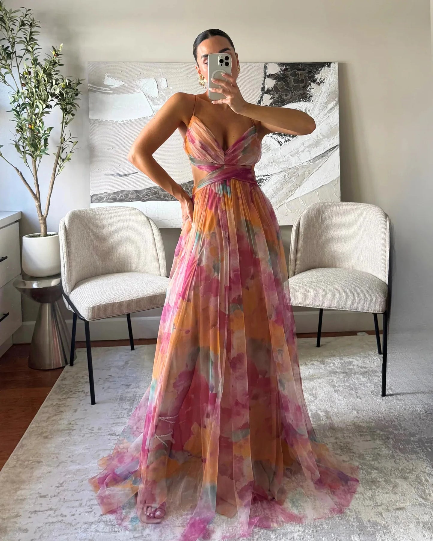 2026 Summer Fashion New Women's Elegant Beach Vacation Dress with Strap Color Blocked Printing Party Grand Display, Long Dress