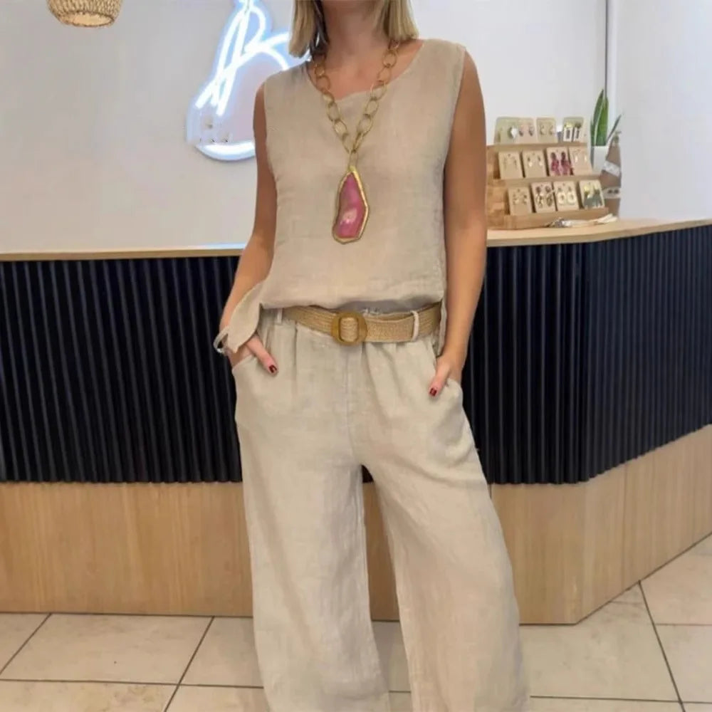 2025 New Summer Women's Suit Vest Pullover Top Button Trousers Simple Casual Street Fashion 2-piece Set for Female