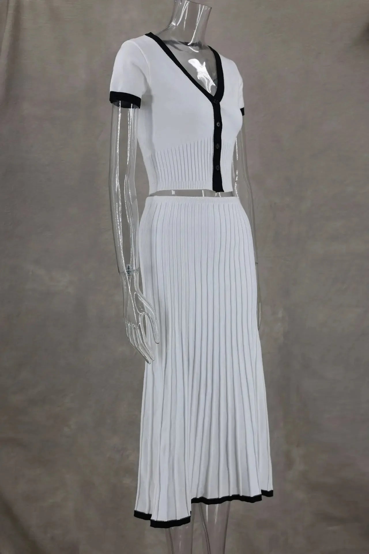 Summer Women White long Skirt Suit Short Sleeve V-neck crop top pleated set elegant dress 2 piece skirt set