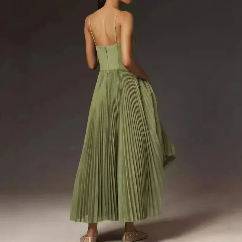 Sexy Evening Dress Women's Elegant Pleated Big Swing High Waist Suspender Long Dresses 2025 New Trendy Chic Party Cocktail Dress