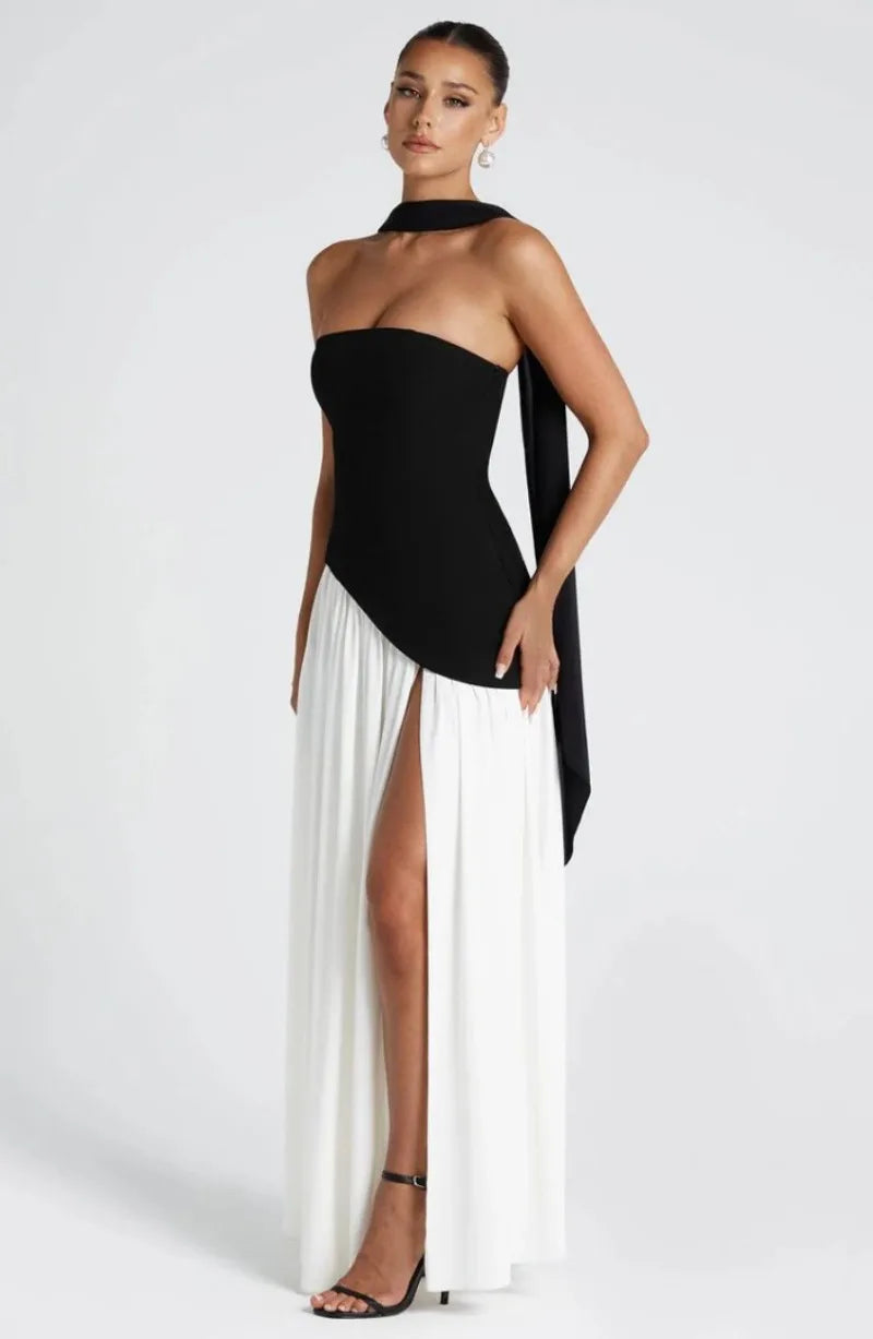 Summer Elegant Fashion Sexy Slit Backless Evening Party Ceremony Flowy Long Dresses For Women Dress With Scarf
