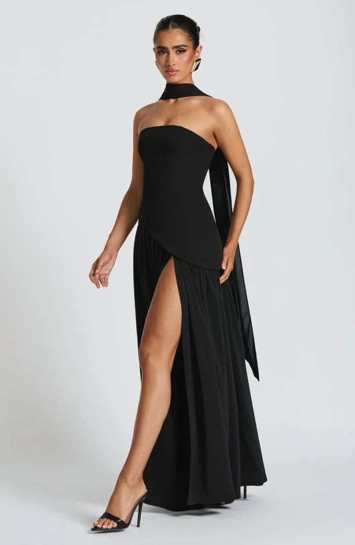 Summer Elegant Fashion Sexy Slit Backless Evening Party Ceremony Flowy Long Dresses For Women Dress With Scarf