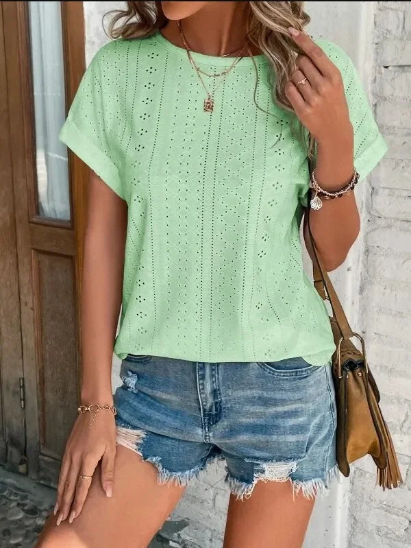 New Solid Color Sleeveless Hollow Casual Shirt Women's Lace V-neck Top Summer Style Amazon Ebay Independent Store Stock