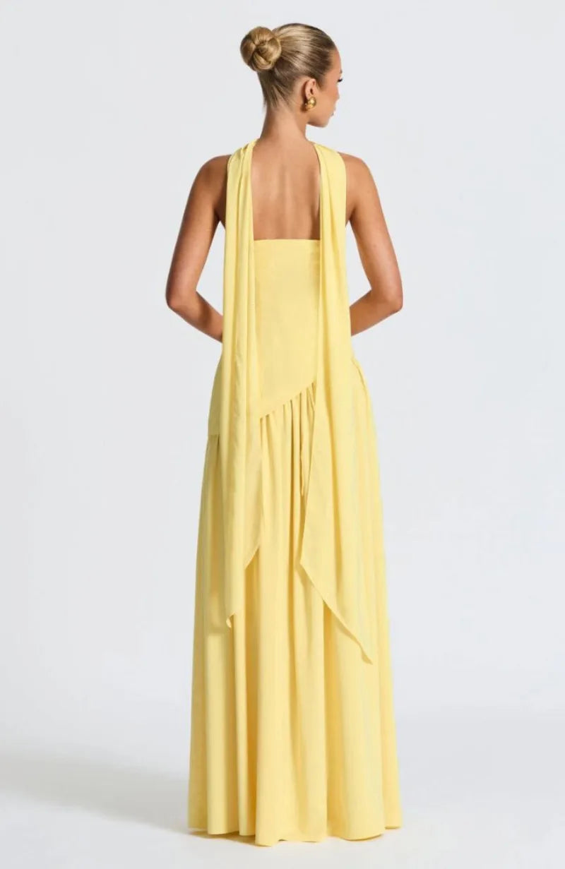 Summer Elegant Fashion Sexy Slit Backless Evening Party Ceremony Flowy Long Dresses For Women Dress With Scarf