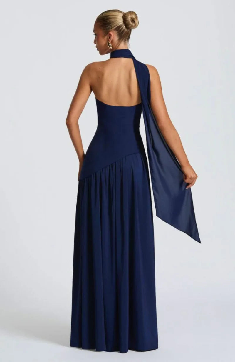 Summer Elegant Fashion Sexy Slit Backless Evening Party Ceremony Flowy Long Dresses For Women Dress With Scarf