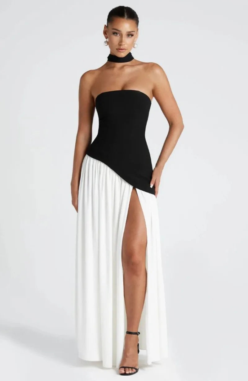 Summer Elegant Fashion Sexy Slit Backless Evening Party Ceremony Flowy Long Dresses For Women Dress With Scarf