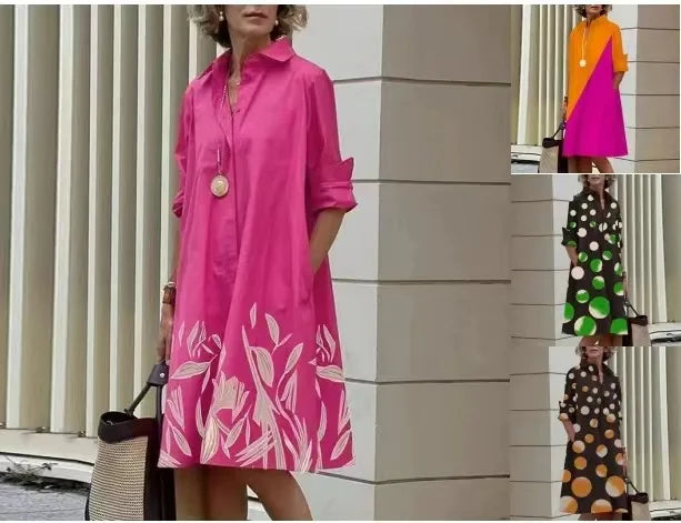 Simple Print Midi Dress Sleeveless Dress V-neck Bubble Sleeve Long Dress Casual Style Business Suit Polyester Fabric