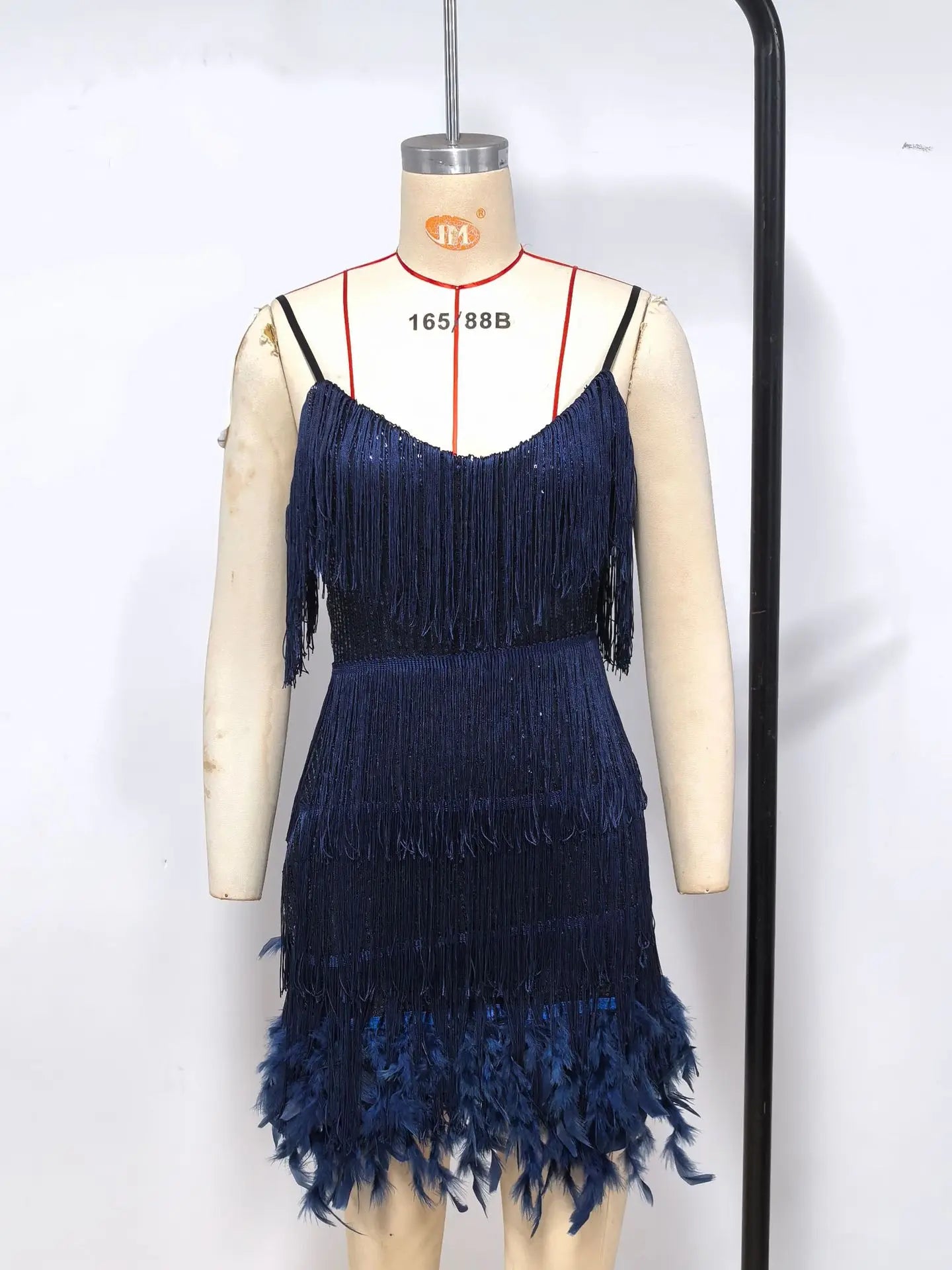 2024 Fashionable Multi-Color Fringed Sequins Tank Top Sexy V-Neck Gown Dress For Birthday Party With Feather Splice Design