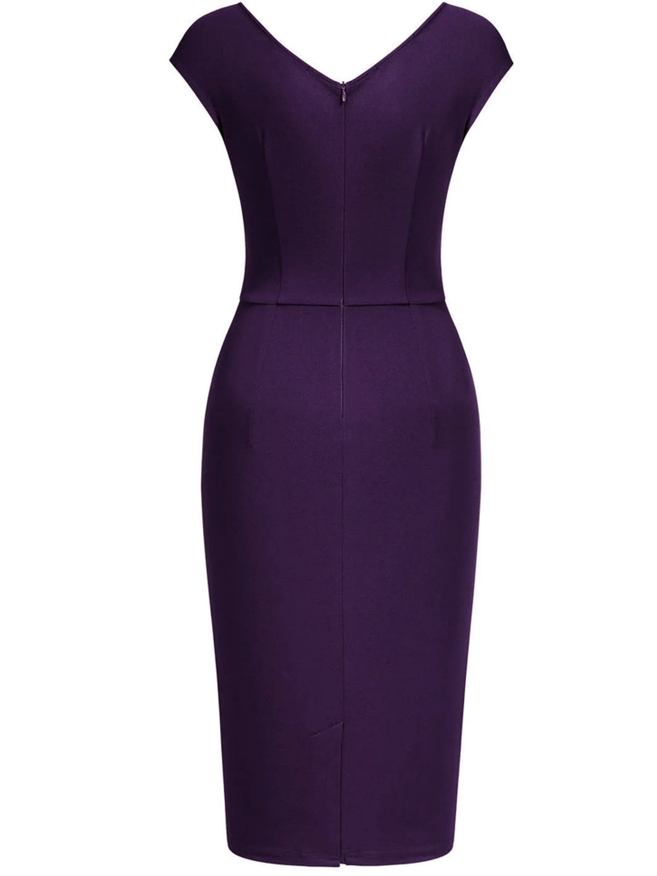 Women Elegant Cap Sleeve V-Neck Ruched Slim Knee Length Cocktail Party Wrap Sheath Bodycon Pencil Dress