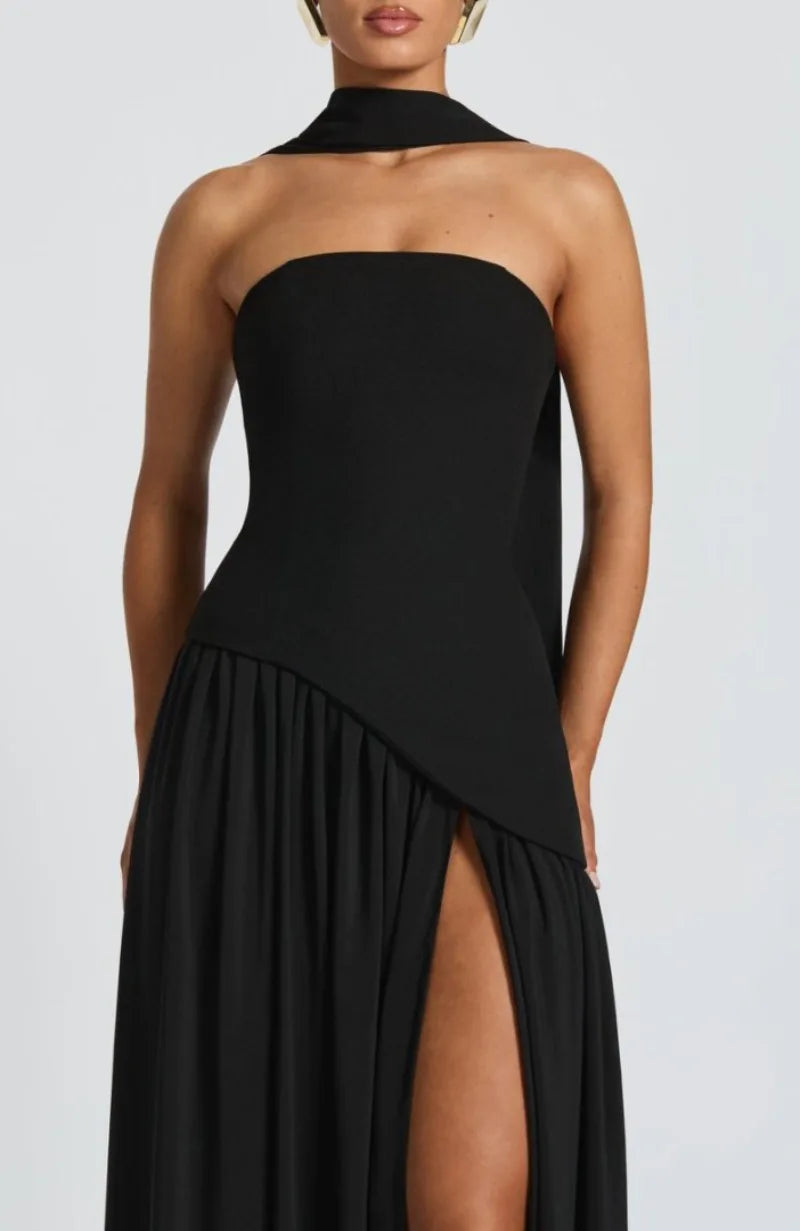 Summer Elegant Fashion Sexy Slit Backless Evening Party Ceremony Flowy Long Dresses For Women Dress With Scarf
