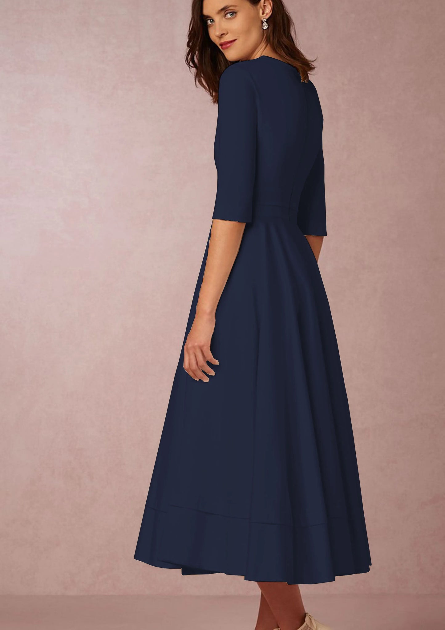 New Women Dress Long Fashion Vacation Party Dresses Short Sleeve V-neck Slit Solid High Quality Vestidos Femme 2024