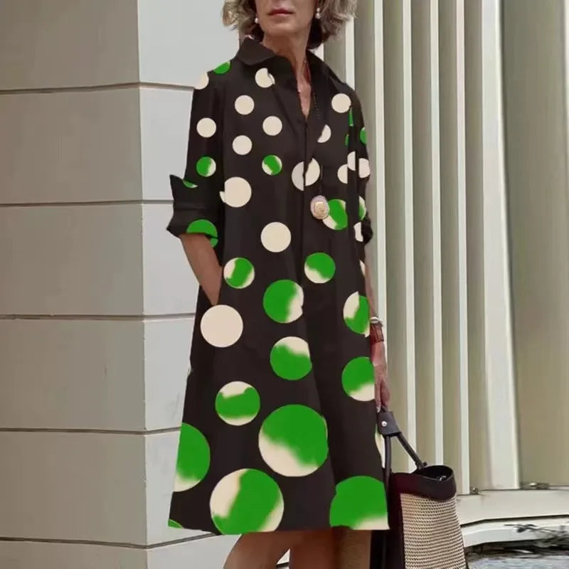 Simple Print Midi Dress Sleeveless Dress V-neck Bubble Sleeve Long Dress Casual Style Business Suit Polyester Fabric