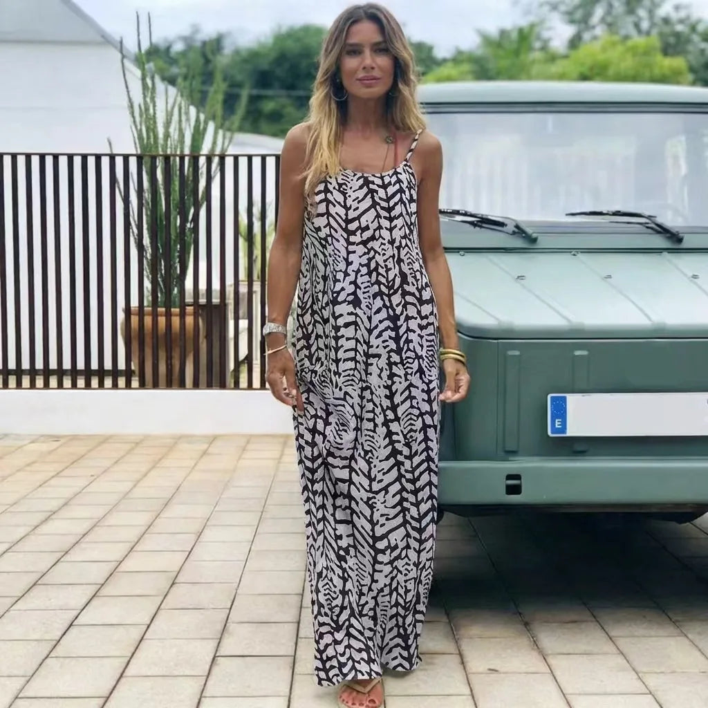 2026 New Model: Strapless Back-Disclosing Printed Long Dress – Summer Vacation Style, Comfortable Dress