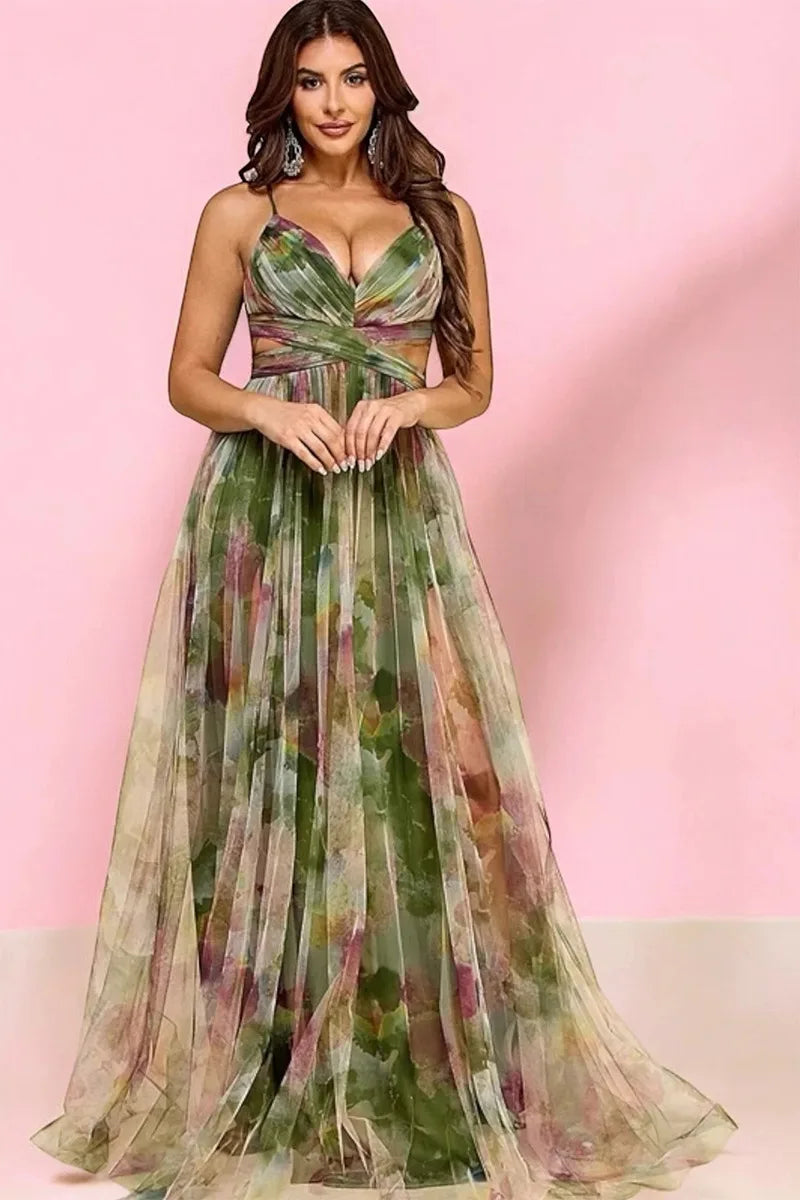 2026 Summer Fashion New Women's Elegant Beach Vacation Dress with Strap Color Blocked Printing Party Grand Display, Long Dress