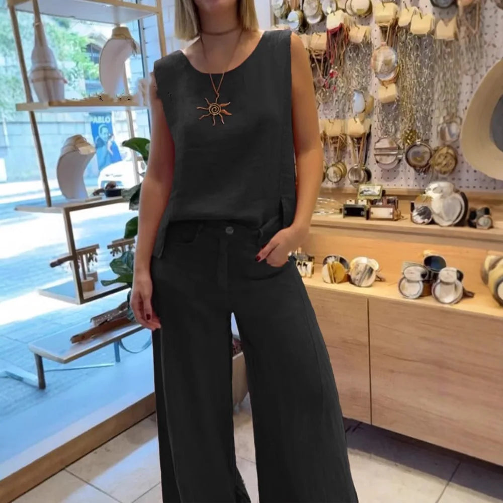 2025 New Summer Women's Suit Vest Pullover Top Button Trousers Simple Casual Street Fashion 2-piece Set for Female