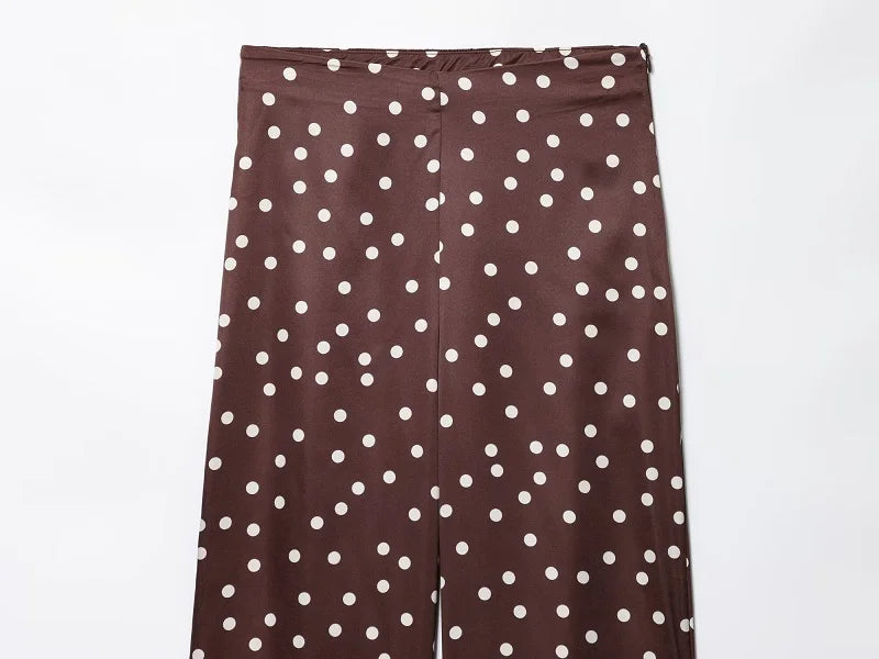 MUJER Polka Dot Pants Set Women 2 Piece Satin High Waist Woman Trousers Suits Corset Crop Top Woman Summer Outfit Women's Pants