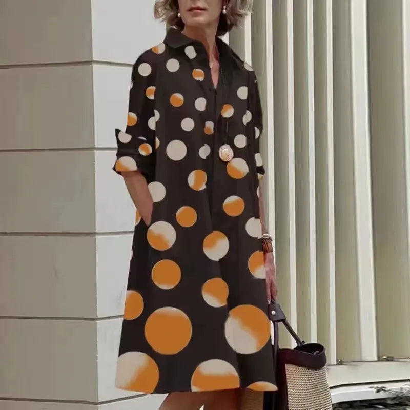 Simple Print Midi Dress Sleeveless Dress V-neck Bubble Sleeve Long Dress Casual Style Business Suit Polyester Fabric