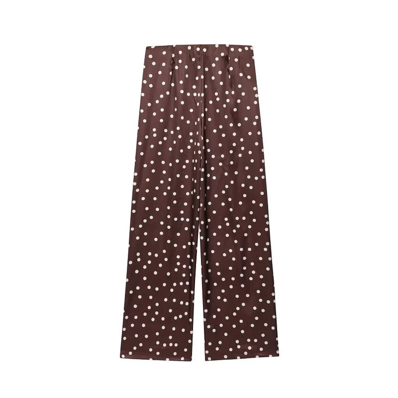 MUJER Polka Dot Pants Set Women 2 Piece Satin High Waist Woman Trousers Suits Corset Crop Top Woman Summer Outfit Women's Pants