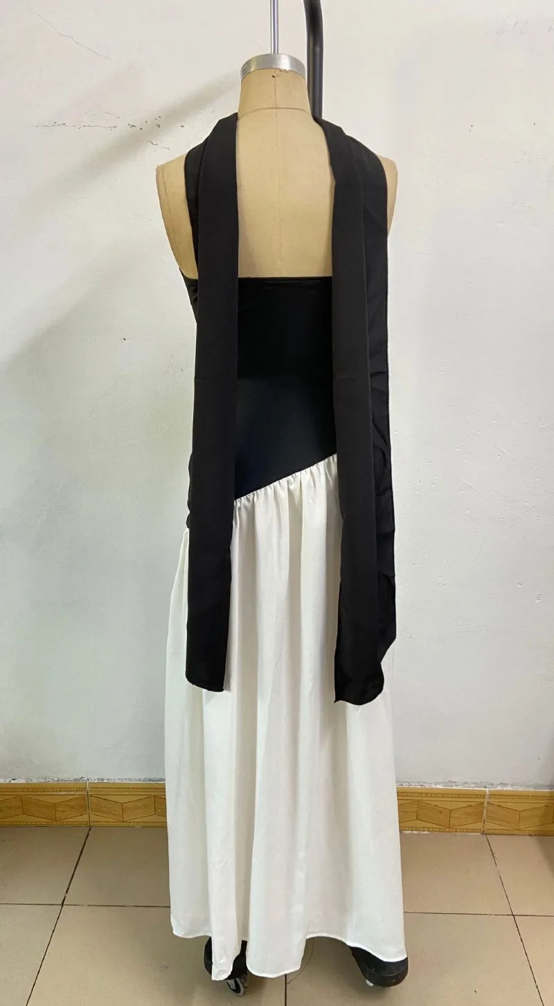 Summer Elegant Fashion Sexy Slit Backless Evening Party Ceremony Flowy Long Dresses For Women Dress With Scarf