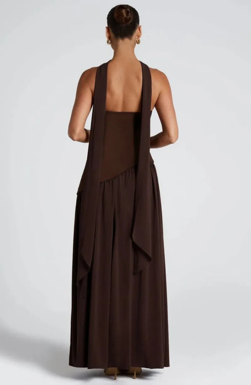 Summer Elegant Fashion Sexy Slit Backless Evening Party Ceremony Flowy Long Dresses For Women Dress With Scarf