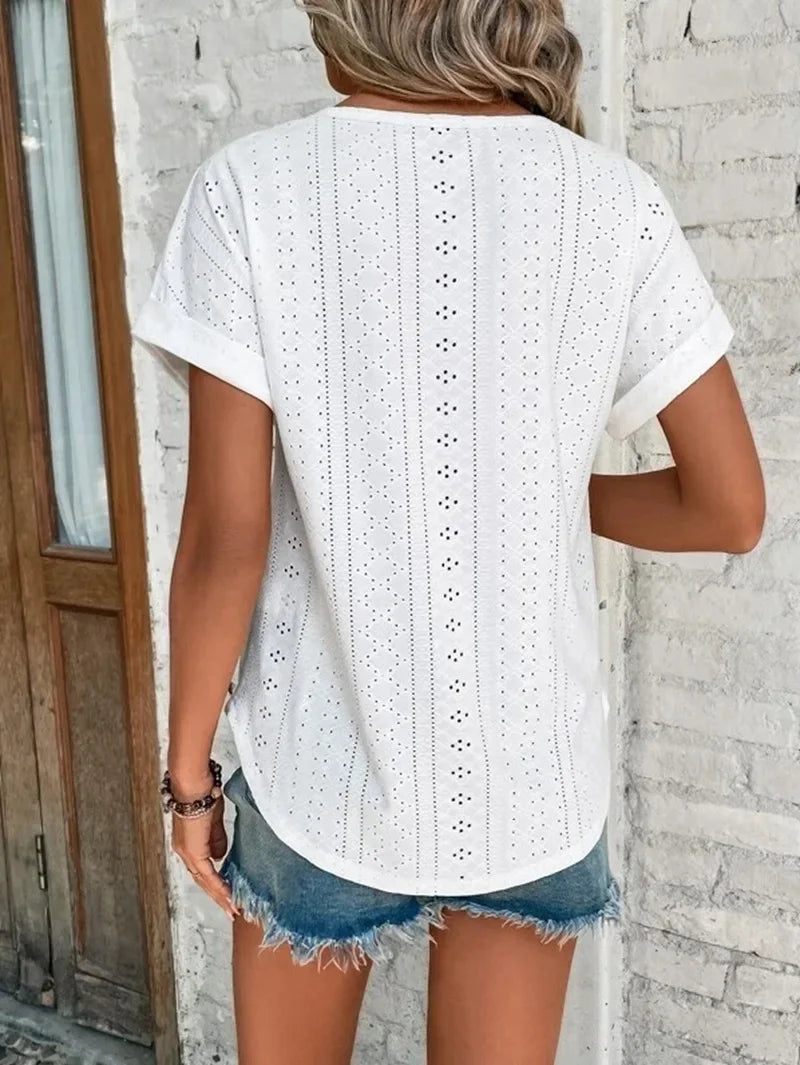 New Solid Color Sleeveless Hollow Casual Shirt Women's Lace V-neck Top Summer Style Amazon Ebay Independent Store Stock