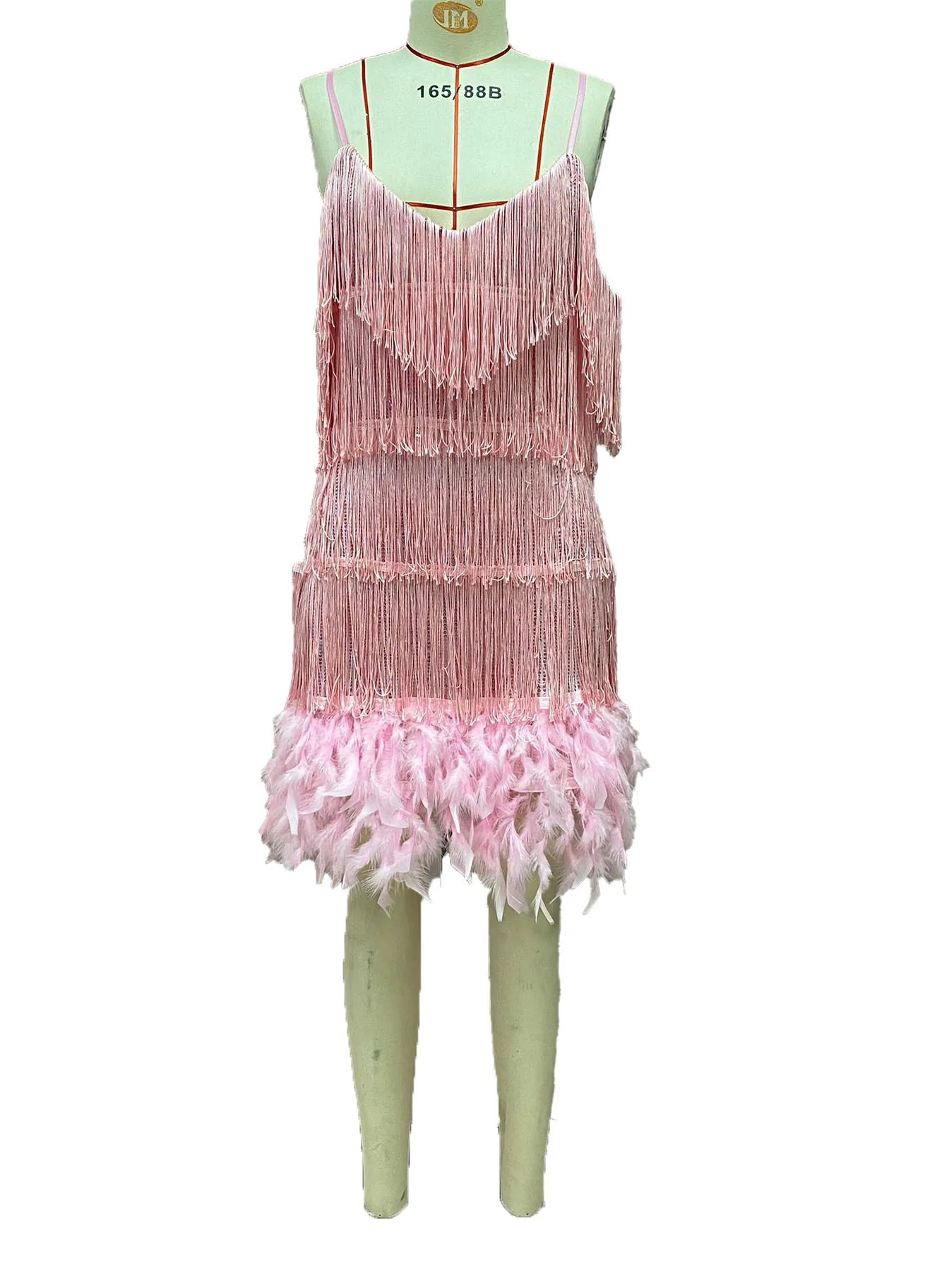 2024 Fashionable Multi-Color Fringed Sequins Tank Top Sexy V-Neck Gown Dress For Birthday Party With Feather Splice Design