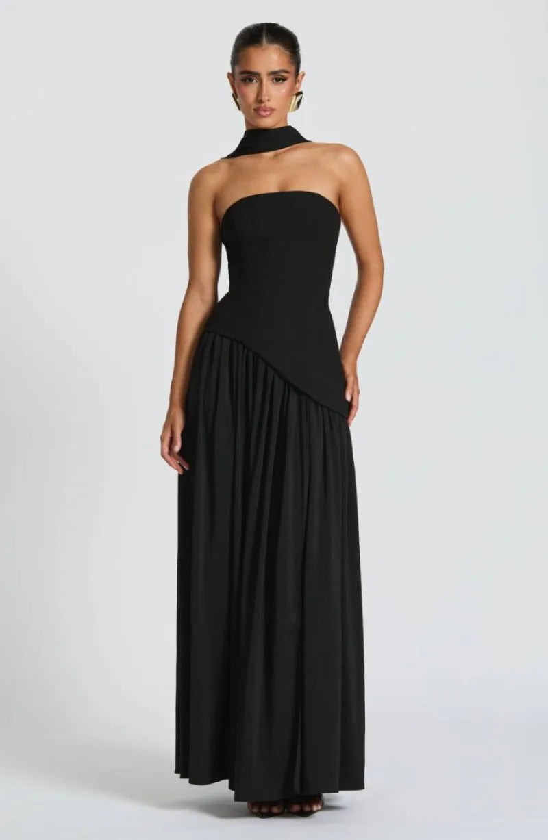 Summer Elegant Fashion Sexy Slit Backless Evening Party Ceremony Flowy Long Dresses For Women Dress With Scarf