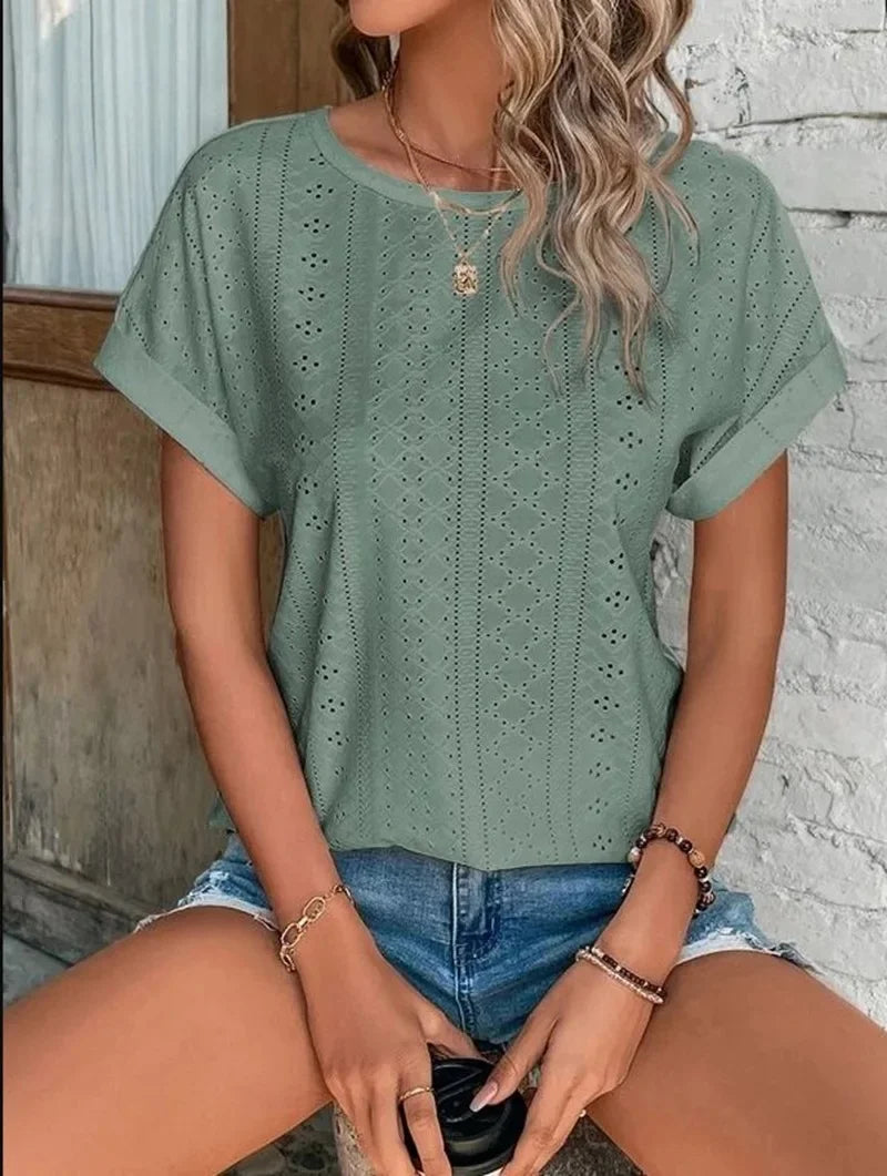 New Solid Color Sleeveless Hollow Casual Shirt Women's Lace V-neck Top Summer Style Amazon Ebay Independent Store Stock