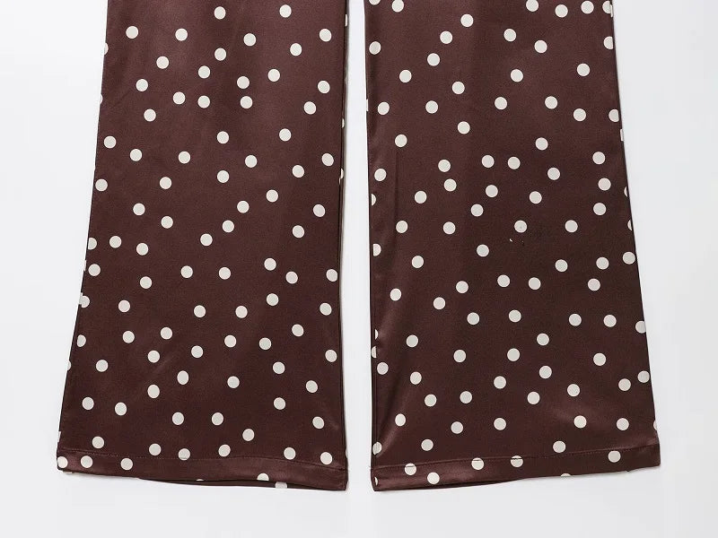 MUJER Polka Dot Pants Set Women 2 Piece Satin High Waist Woman Trousers Suits Corset Crop Top Woman Summer Outfit Women's Pants