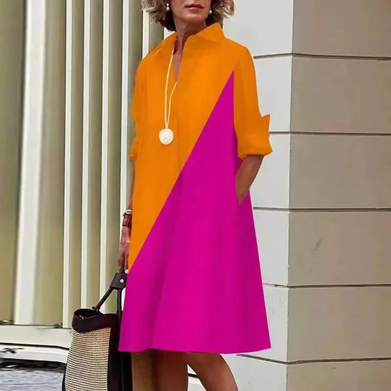 Simple Print Midi Dress Sleeveless Dress V-neck Bubble Sleeve Long Dress Casual Style Business Suit Polyester Fabric
