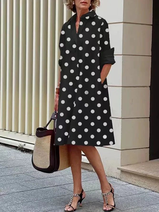 Simple Print Midi Dress Sleeveless Dress V-neck Bubble Sleeve Long Dress Casual Style Business Suit Polyester Fabric