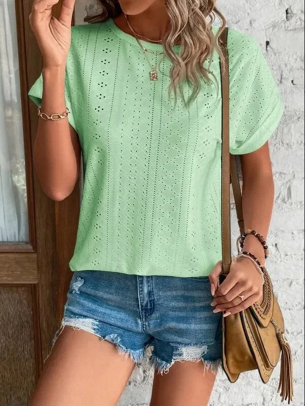New Solid Color Sleeveless Hollow Casual Shirt Women's Lace V-neck Top Summer Style Amazon Ebay Independent Store Stock