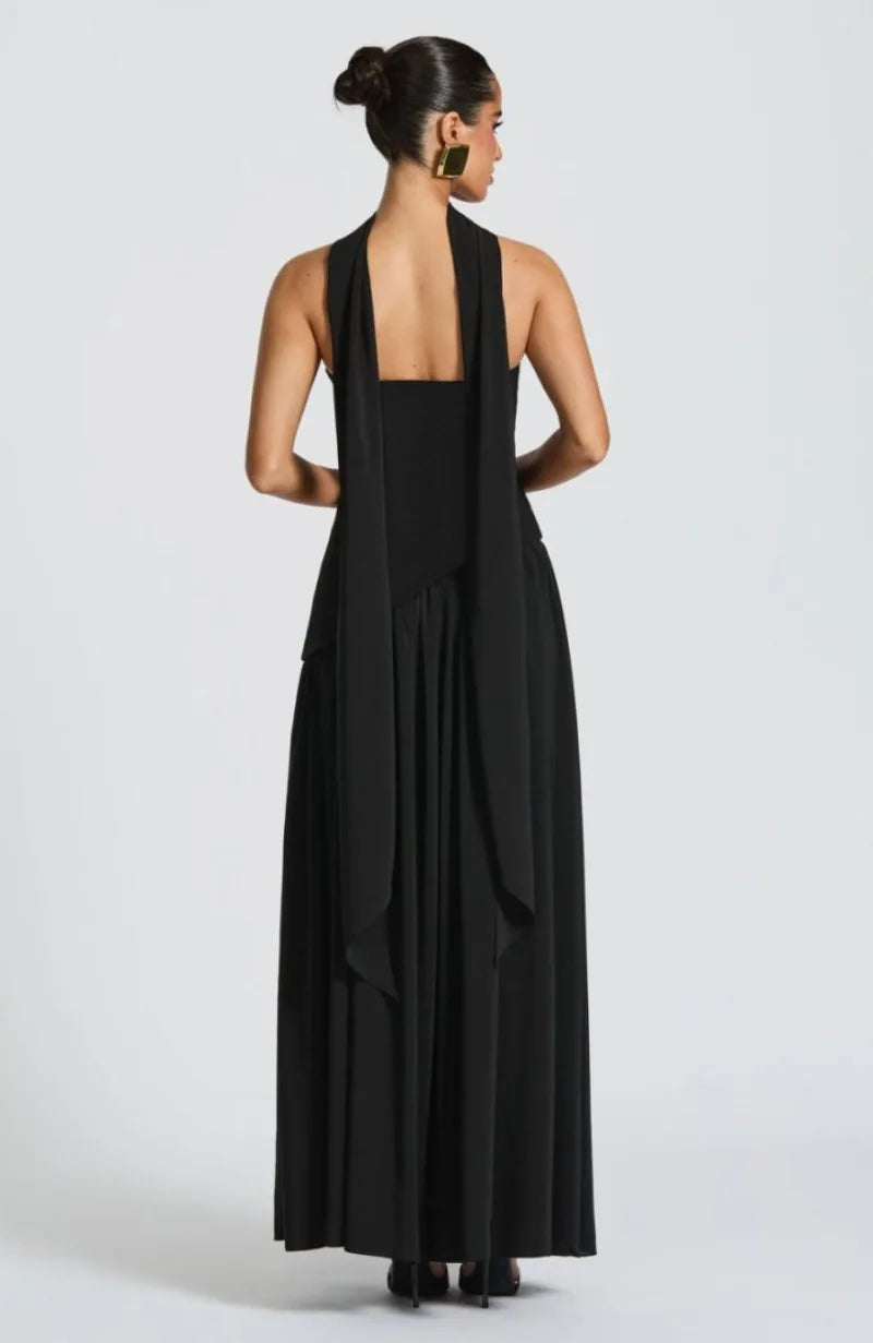 Summer Elegant Fashion Sexy Slit Backless Evening Party Ceremony Flowy Long Dresses For Women Dress With Scarf