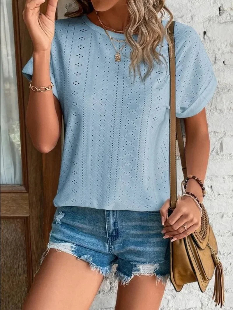 New Solid Color Sleeveless Hollow Casual Shirt Women's Lace V-neck Top Summer Style Amazon Ebay Independent Store Stock