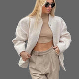 Mylah Női Bouclé Bomber Dzseki – Texturált Oversize Dizájn Diszkrét Cipzárral