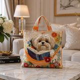 Steppelt táska – Shih tzu könyvekkel és virágokkal
